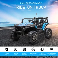 Aosom 12V Kids Ride On Truck, 10Ah Electric Car Off-Road UTV with Bluetooth, Remote Control, Suspensions, USB, MP3, Lights, 3 Speeds & 4 Motors, Blue(m-4)