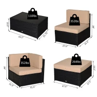 Outsunny 7pcs Wicker Rattan Sectional Set Outdoor Patio Sofa Table Footstools Set Garden Furniture with Cushions, Khaki(m-3)