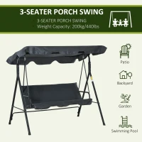 Outsunny 3-Seat Patio Swing Chair, Outdoor Porch Swing Glider with Adjustable Canopy, Removable Cushion, and Weather Resistant Steel Frame, for Garden, Poolside, Backyard, Grey(m-7)