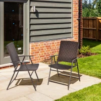 Outsunny Outdoor Wicker Dining Chair Set of 2, 2 Pieces Rattan Foldable Chair with Steel Frame for Garden, Backyard, Porch, Brown(m-8)