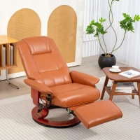HOMCOM Faux Leather Recliner Chair, Swivel Recliner with Footrest, Armrest and Wood Base for Living Room, Light Brown(m-10)