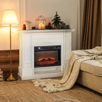 HOMCOM 46" Electric Fireplace with Mantel and Shelf, 1400W Fireplace Heater with Realistic Log and Flame Effect, White(m-8)