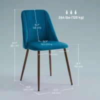 HOMCOM Upholstered Dining Chairs Set of 4, Velvet Accent Chair with Back and Wood-grain Steel Leg for Kitchen, Dark Blue(m-3)