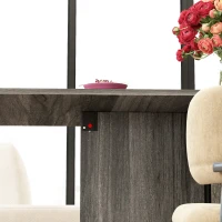 HOMCOM Extendable Dining Table, Collapsible Folding Table w/ 2-tier Shelves and Rolling Casters, Grey Wood Grain(m-10)