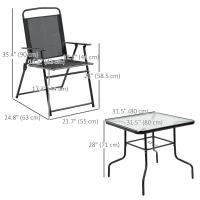 Outsunny 5 Pieces Patio Table and Chairs, Outdoor Dining Set with 4 Folding Chairs, Glass Tabletop and Parasol Hole, Black(m-3)