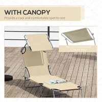 Outsunny Outdoor Lounge Chair with Sun Shade for Beach, Camping, Hiking, Backyard, Beige(m-6)