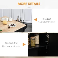 HOMCOM Mobile Kitchen Island with Drop Leaf, Storage Trolley Cart on Wheels, Towel/Spice Rack, 3 Drawers, 2-Door Cabinet, Black(m-8)