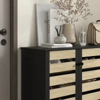 HOMCOM Shoe Cabinet with 3 Slatted Doors, 3-tier Shelving Rack Cabinet with Adjustable Shelves for 15 Pairs of Shoes, Black(m-10)