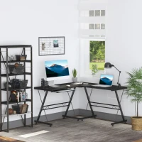 HOMCOM Large L-Shaped Desk Computer Desk, Multifunctional Computer Table with Keyboard Corner Table, Sturdy Steel Construction, Black(m-1)