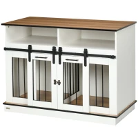 PawHut Dog Crate Furniture for Large Small Dogs, Double Dog Kennel, White(m-11)