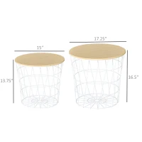 HOMCOM End Tables Set of 2, Nesting Tables with Storage, Round Accent Side Tables with Removable Top, White/ Natural(m-3)