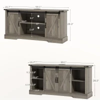 HOMCOM Sideboard with Charging Station, Farmhouse Coffee Bar Cabinet with Sliding Barn Door, TV Stand for TVs Up to 65", Gray(m-3)