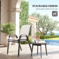 Outsunny Set of 2 Outdoor Dining Chairs, Stackable Lawn Chairs with High Back, Breathable Mesh Seat for Garden Porch, Light Grey(m-4)