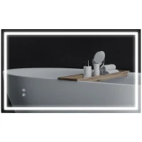 HOMCOM 39" x 24" Bathroom Mirror with LED Lights, Wall Mounted Vanity Mirror with Anti-Fog Pad and Touch Button, Clear(m-11)