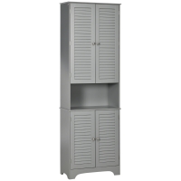 HOMCOM Tall Narrow Bathroom Storage Cabinet with Doors and Shelf Adjustability, Freestanding Linen Cabinet with 2 Cabinets and Countertop, Gray