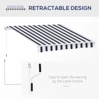 Outsunny 8' x 7' Retractable Awning, Patio Awnings, Sunshade Shelter with 280 g/m² UV & Water-Resistant Fabric and Aluminum Frame for Deck, Balcony, Yard, Blue and White(m-5)