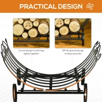 Outsunny 23" Firewood Log Rack Curved Fireplace Log Holder Stylish Wood Storage Carrier with Scrolls, for Outdoor and Indoor Use, Black(m-5)