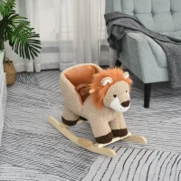 Qaba Baby Rocking Horse Lion Design Plush Stuffed Rocking Chair, Wooden Rocking Horse with Sound, Seat Belt for Boys and Girls Gift, Brown(m-8)