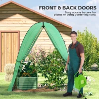 Outsunny Tunnel Hoop House Greenhouse with Sandbags and Hemmed PE Cover, 2 Doors and Screen Windows, 6' x 6' x 6.6', Green(m-6)