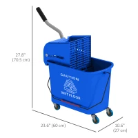 HOMCOM Compact Mop Bucket with Wringer, Mop Bucket on Wheels for Floor Cleaning, 5 Gallon, Separate Dirty and Clean Water, Blue(m-3)