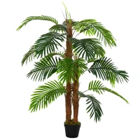 Outsunny Artificial Tree Areca Palm Tree Fake Plants in Pot with 21 Leaves for Indoor Decor, 8"x8"x60", Green(m-11)