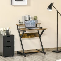 HOMCOM 28" Compact Computer Desk, Industrial Z-Shaped Writing Desk with Monitor Shelf and Storage, Workstation for Home Office(m-8)