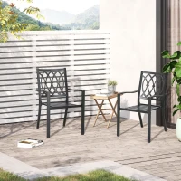 Outsunny 2 PCs Dining Chairs, Outdoor Armchairs, Stackable Design, Black(m-8)