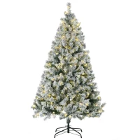 HOMCOM 6' Artificial Snow Christmas Trees with Frosted Branches, Warm White or Colorful LED Lights, Steel Base(m-11)