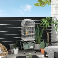 PawHut Play Open Top Bird Cage 60" Parrot Cage for Cockatiel, Sun Conure with Rolling Stand, Removable Tray, Perches, Storage Shelf White, 20.1" x 20.1"(m-8)