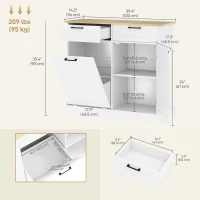 HOMCOM Hidden Garbage Bin Cabinet, Tilt Out Trash Cabinet w/ 2 Drawers, Freestanding Kitchen Island for Laundry, White(m-3)