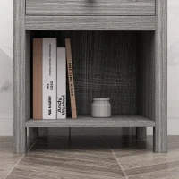 HOMCOM Bedside Table, Farmhouse Nightstand with with Drawer and Storage Shelf, Night Table for Bedroom, Grey(m-10)