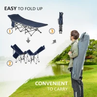 Outsunny Folding Camping Cot, Double Layer Heavy Duty Sleeping Cot with Carry Bag, Headrest, 2-Sided Reversible Mattress, Portable & Lightweight Cot Bed, Blue(m-6)