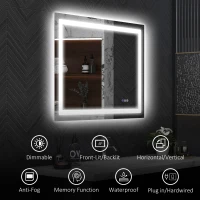 HOMCOM Dimmable Bathroom Mirror with Lights, 35" x 28" Backlit/Front Lit LED Mirror, Anti-Fog, Memory, Infinite Color Temp(m-9)