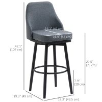 HOMCOM Extra Tall Bar Stools Set of 2, Modern 360° Swivel Barstools, Dining Room Chairs with Steel Legs Footrest, Charcoal Grey(m-3)