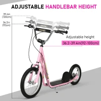 HOMCOM Kick Scooter for Children 5+ Years, Adjustable Height, with Large Inflatable Wheels, Dual Brakes - Pink(m-5)