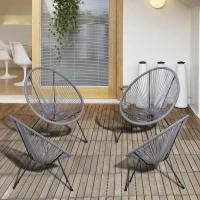 Outsunny 4-Piece Outdoor Patio Conversation Furniture Set All-Weather PE Rattan Wicker Oval Chair Sets - Light Grey(m-1)