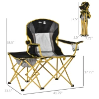 Outsunny Lightweight Camping Folding Chair Portable Fishing Seat w/ Carry Bag, Cup Holder & Side Table for Travel, Beach, Picnic, Hiking, Black & Yellow(m-3)