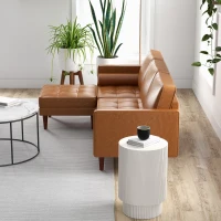 HOMCOM Faux Leather Sectional Sofa Couch L-Shaped Corner Sofa Set with Footstool and 2 Bolster Pillows, Brown(m-10)