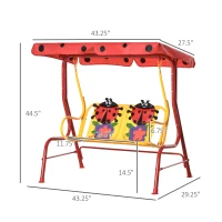 Outsunny Porch Swing for Kids with Adjustable Canopy to Block Sun at Angles, Kids Swing Chair with Seatbelts, Ladybug Pattern, Gift for Kids Ages 3-6, Red(m-3)