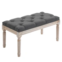 HOMCOM 32" Vintage Ottoman, Tufted Foot Stool with Upholstered Seat, Rustic Wood Legs for Bedroom, Living Room, Gray(m-1)
