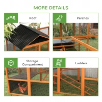 PawHut Wooden Chicken Coop Run for 6 - 10 Chickens, Hen House Add-On with Storage, Perches, 141.75" x 48" x 61", Orange(m-6)