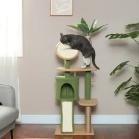 PawHut 55-Inch Cat Tree for Indoor Cat with Green Leaves, Scratching Posts, Cat Condo, Scratching Pad, Ramp, Dangling Balls(m-10)