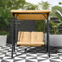 Outsunny 2-Seater Outdoor Porch Swing with Adjustable Canopy, Patio Swing Chair for Garden, Poolside, Backyard, Beige(m-8)