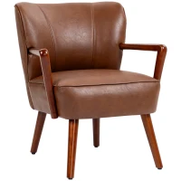 HOMCOM Accent Chair, Modern Armchair, Faux Leather Upholstered Living Room Chair with Wood Legs and Wide Padded Seat, Brown(m-2)