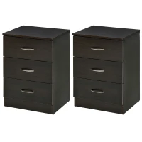 HOMCOM Bedside Table with 3 Drawers, Modern Wood Nightstand, Side Table with Anti-tipping Design for Bedroom, Set of 2, Dark Brown(m-11)