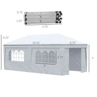 Outsunny 10' x 19.5' Pop Up Canopy Tent Height Adjustable Event Shelter w/ Sidewalls, Leg Weight Bags, Wheeled Carry Bag, White(m-3)