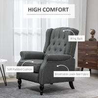 HOMCOM Wingback Reclining Chair with Footrest, Button Tufted Recliner Chair with Rolled Armrests for Living Room, Dark Grey(m-5)