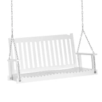 Outsunny 2-People Porch Swing Bench, Patio Swing Chair with 2 Adjustable Hanging Chains for Deck, Garden, Backyard, White(m-2)
