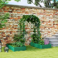 Outsunny Metal Raised Garden Bed with Trellis for Climbing Plants, Galvanized Garden Bed Kit Outdoor Garden Box with Trellis(m-8)