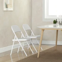HOMCOM Set of 2 Metal Foldable Chairs, PU Leather Padded Folding Chairs with Cushion Seat and Open Back for Indoor, White(m-7)